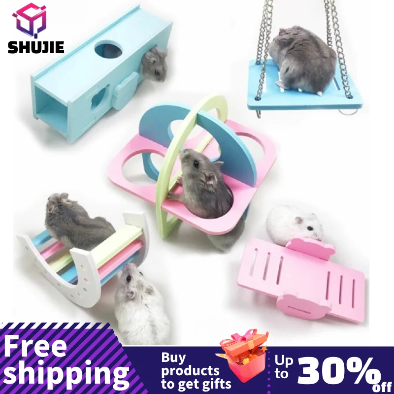 Pet Hamster Toys Wooden Rainbow Bridge Seesaw Swing Toys Small Animal Activity Climb Toy DIY