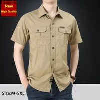 2025 Summer Hot Sale Men's Short Sleeve Cotton Shirts Fashion Loose Breathable Tops High Quality Male Work Cargo Shirts Oversize 1