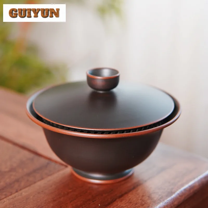 100ml Qinzhou Nixing Pottery Gaiwan Master Handmade Shrimp Play Tea Tureen Stone Carving Cover Bowl Full Hole Filter Lid Tea Set