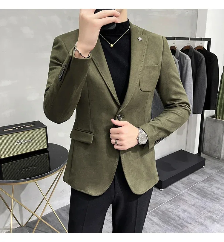 Description Picture 2 of itemA1861 1xl-7xl New Men's Casual Gray Business Solid Color Double Breasted Suit Jacket Blazers Coat 1543