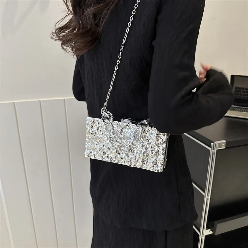 Luxury Gold Women Party Evening Bag For Women Metal Handle Clutch