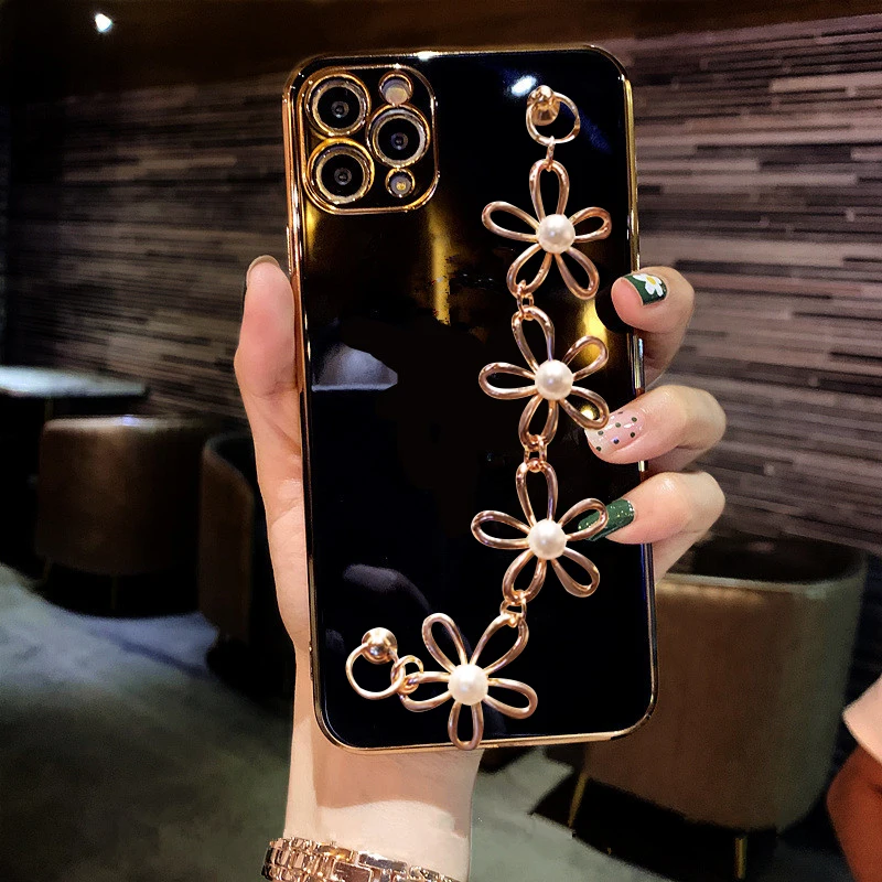 Custodia Morbida Per Telefono Con Cinturino In Perle Di Fiori Per Xiaomi Redmi Note 11 Pro Note10 10S 120T Note 9Pro 9 9A 9C 9T Cover In Silicone Lisc