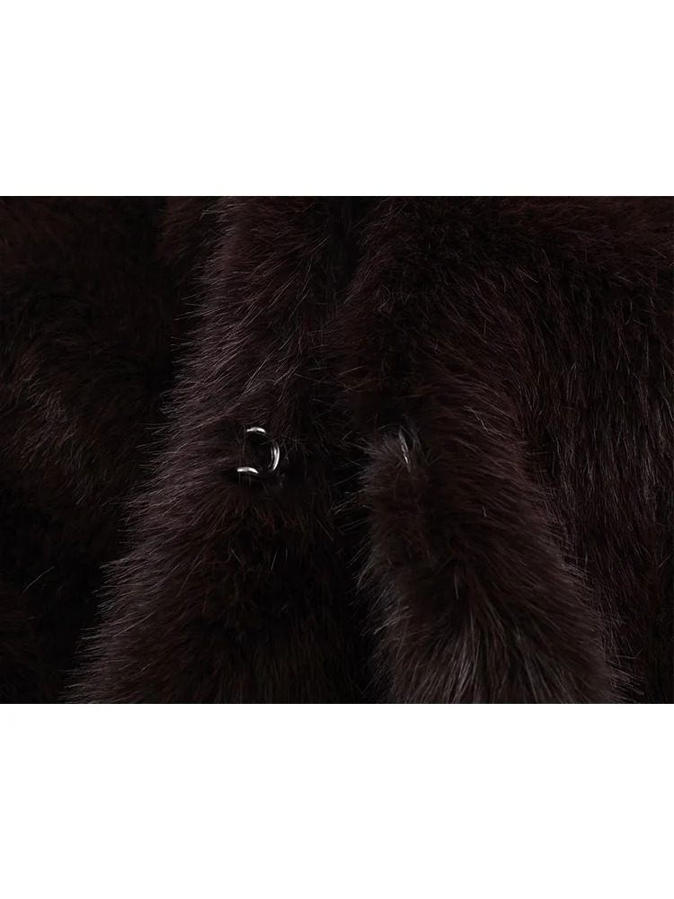 Women Brown Faux Fur Short Coat Fashion Round Nneck Short Sleeve Fluffy Warm Jacket Winter New Commute Elegant Outerwear