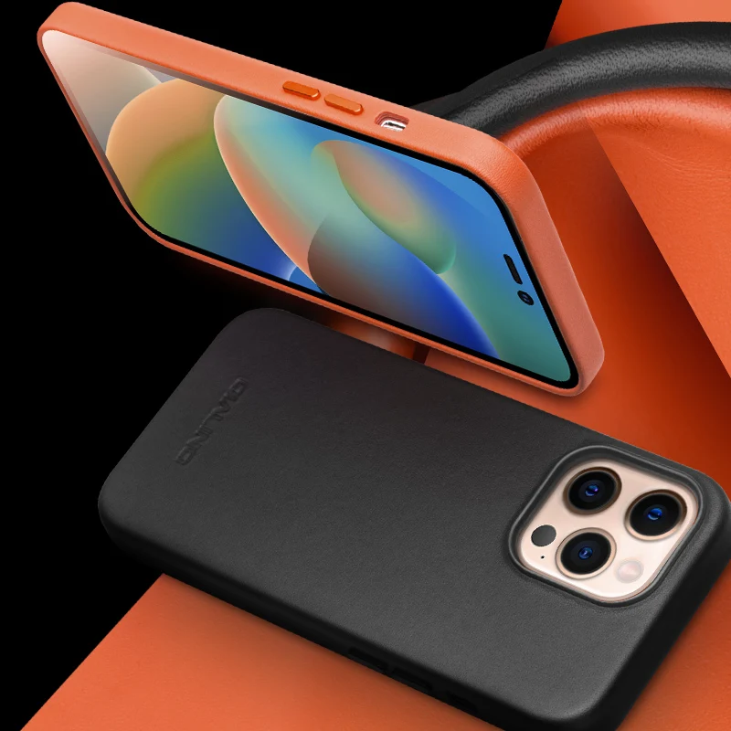 2022 New QIALINO Genuine Leather Slim Phone Case for iPhone 14/14 Pro Handmade Anti-knock Back Cover for iPhone 14 plus/14promax