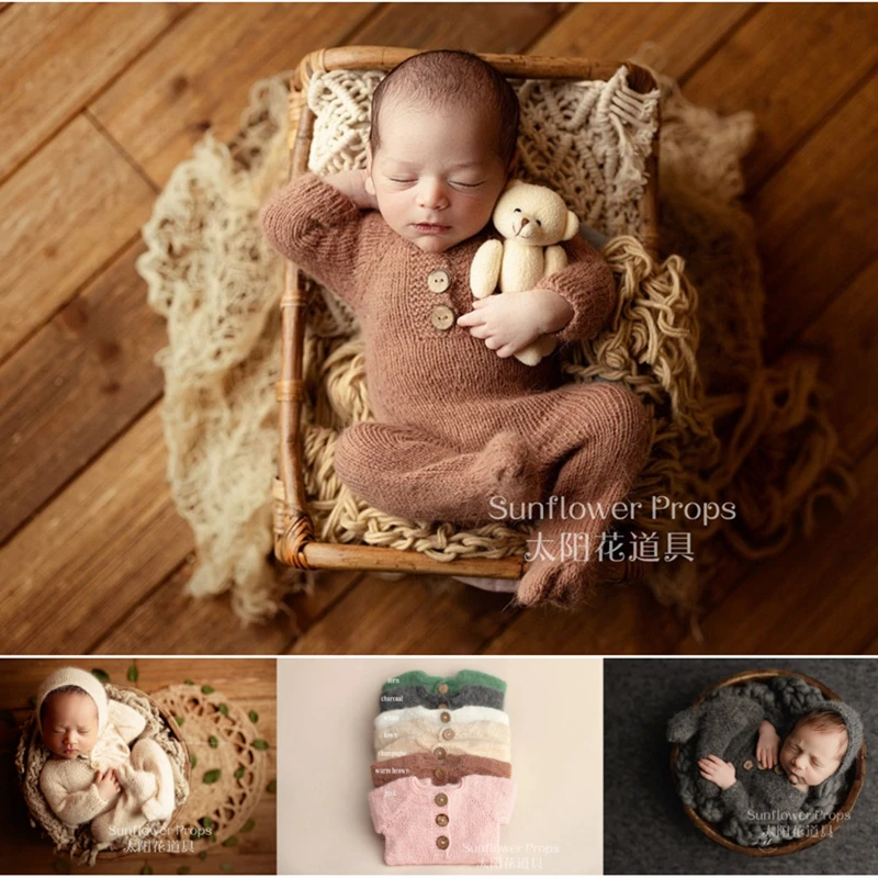 Dvotinst Newborn Baby Photography Props Cute Handmade Hat Mink Yarn Outfits 2pcs Infant Fotografia Studio Shooting Photo Props