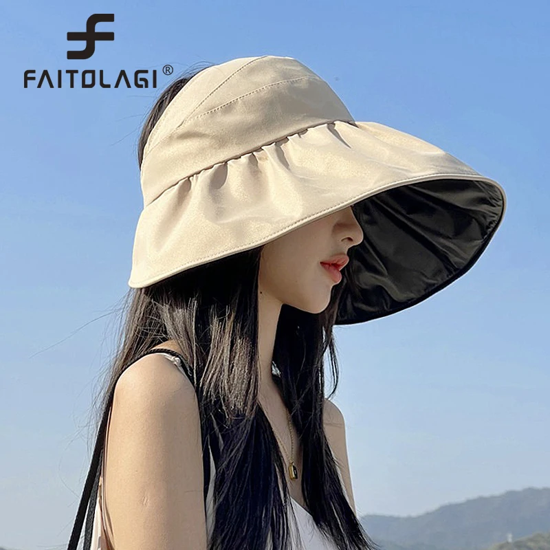 Summer Empty Top Wide Brim Sun Hat For Women Anti UV Sunscreen Bucket Hat Female Sun Protection Outdoor Beach Cap 1