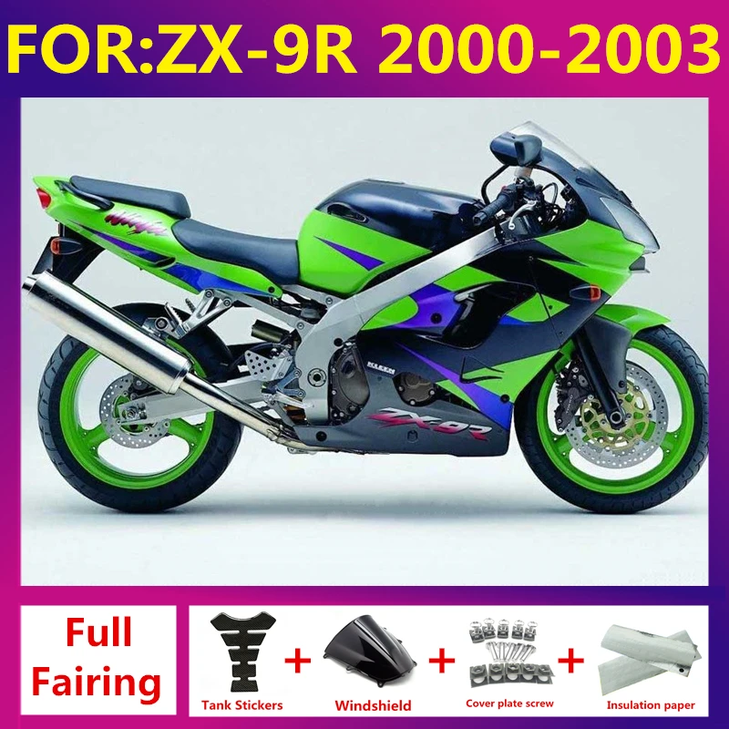 

fairings Kit fit For KAWASAKI NINJA ZX 9R 9 R ZX9R 2000 2001 2002 2003 ZX-9r 00 01 02 03 full Fairing zxmt set green black