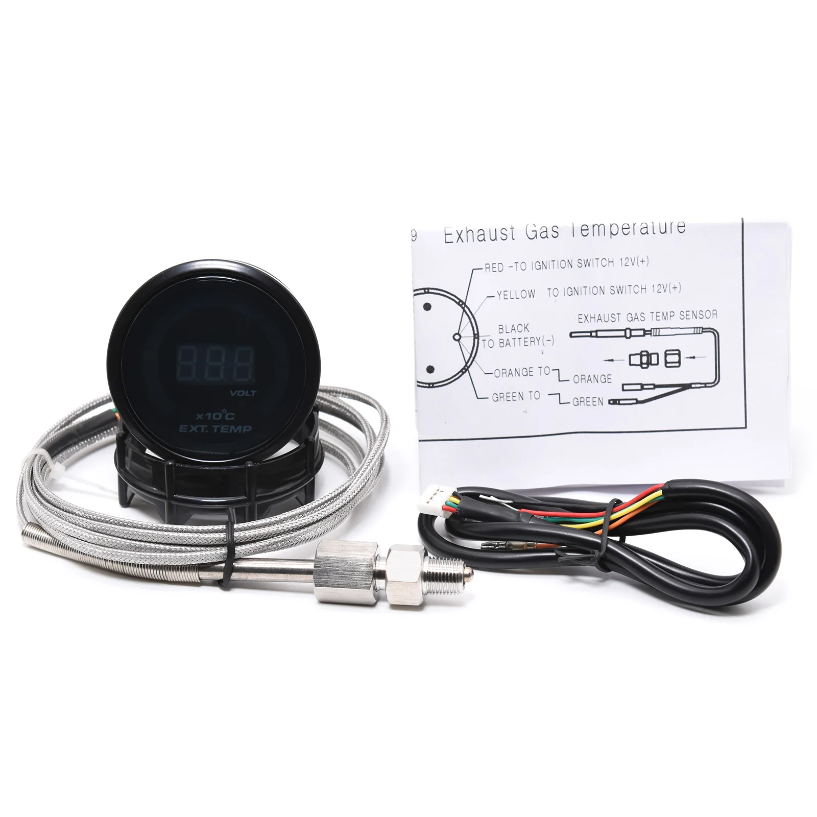 AD 52mm Exhaust Gas Temperature Gauge Digital Exhaust Gas Temp Gauge 20 Led EGT EXT Car Meter + Oxygen Sensor Instruments