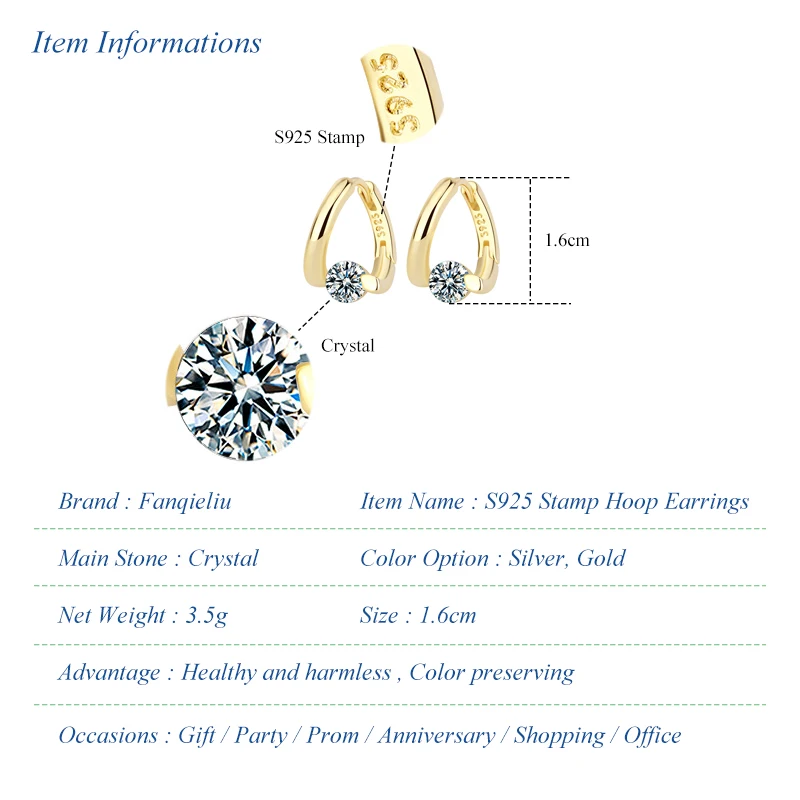 Fanqieliu Stamp 925 Silver Needle Spiral Crystal Hoop Earrings For Women Trendy Jewelry Girl Gift New FQL22023 - Image 5