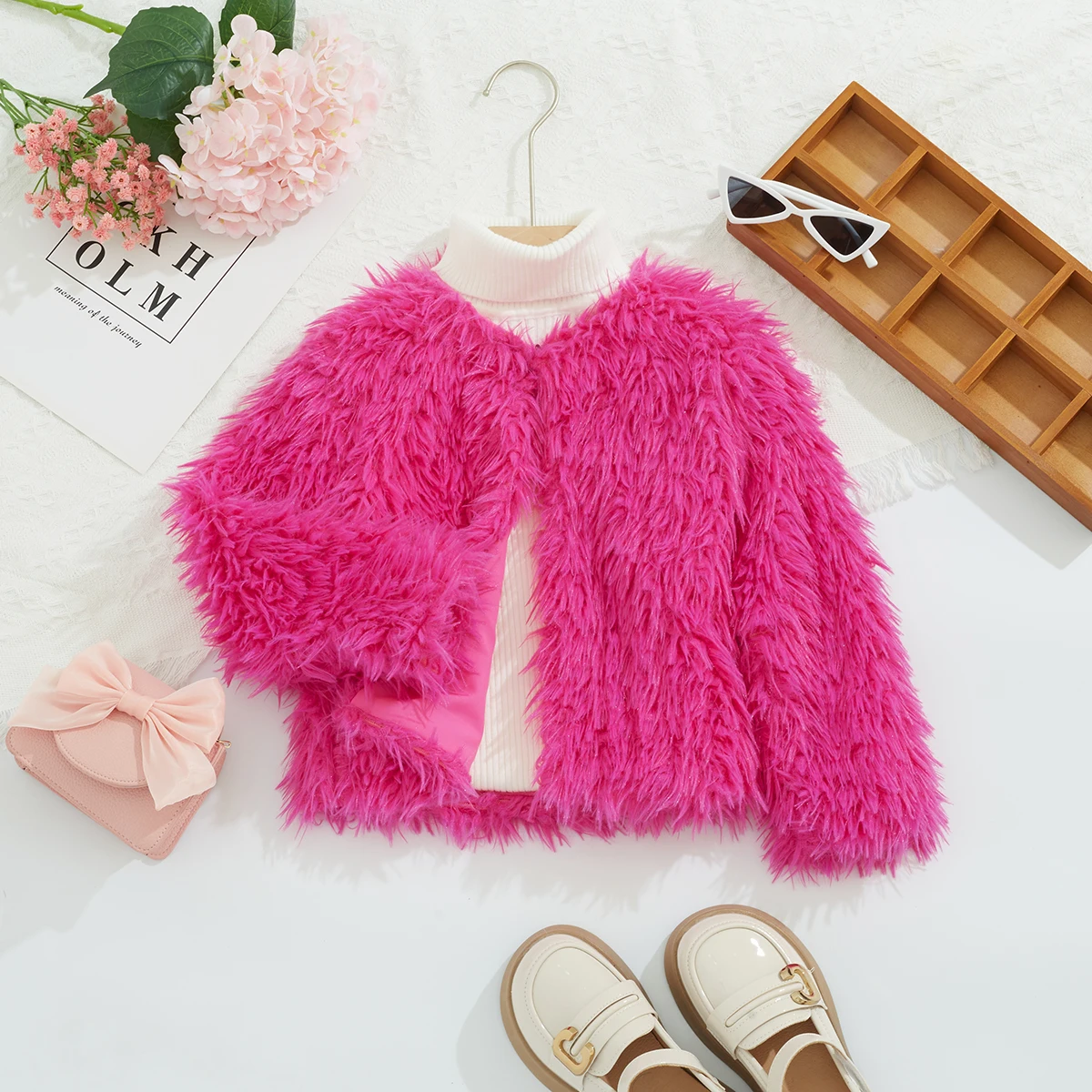 Girls Winter Coat Autumn/Winter Fashionable Girls Solid Color Furry Anti Fur Fur Thick Coat Versatile Trend European And American Cardigan Top
