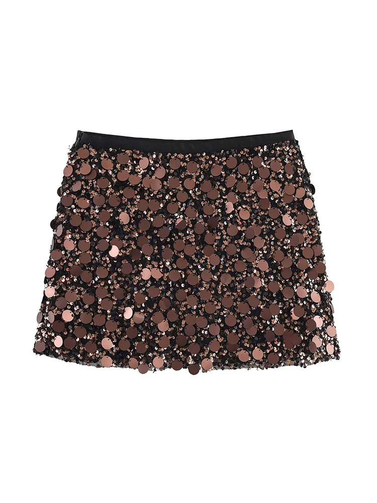 Women's Sequined Short Skirts Solid A-Line Mini Side Zipper High Waist Fashion Streetweae Female Chic Casual Skirts New