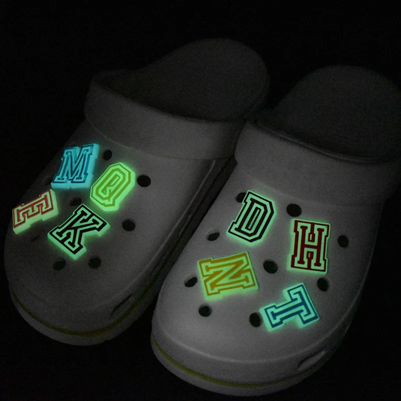 Alphabet A-Z Letters Glow in the Dark Shoe Charms Garden Croc Accessories  Decoration Fit Kids Adults