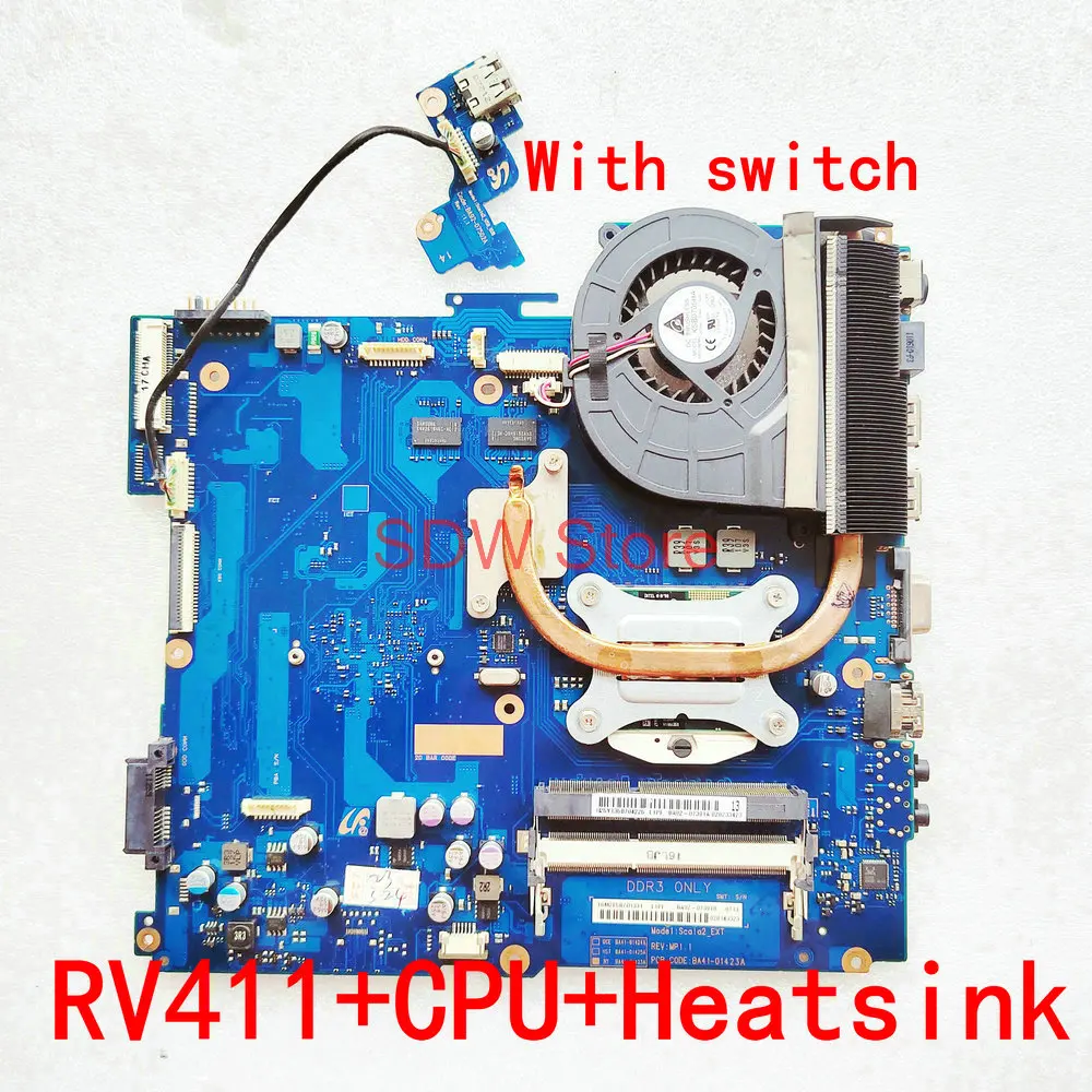 Laptop Motherboard para Samsung Placa Principal Cpu Livre Dissipador Botão Power Ba4101423a Ba41-01881a Ba62-00548a Np-rv411 Rv411