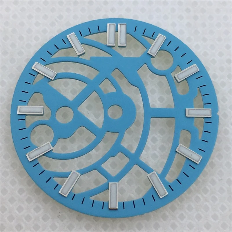 Hollow Skeleton Dial 28.5mm with Multi-Color Design and Green Luminous Features