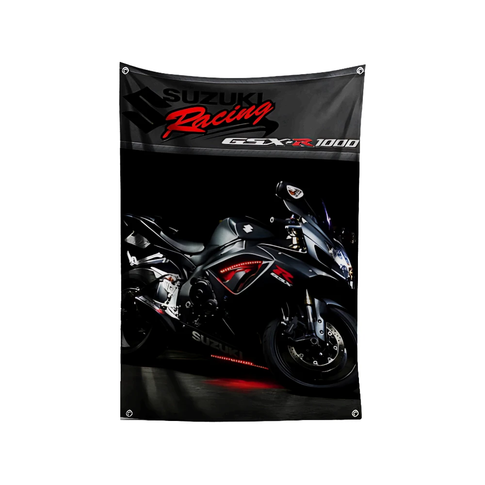 thumbnail image 1 of Bandera de carreras de motos del equipo GSX de 3 x 5 pies, pancarta de impresión de poliéster para S-suzukis, arte de pared de garaje, decoración de puerta exterior con ojales, 1 of 5
