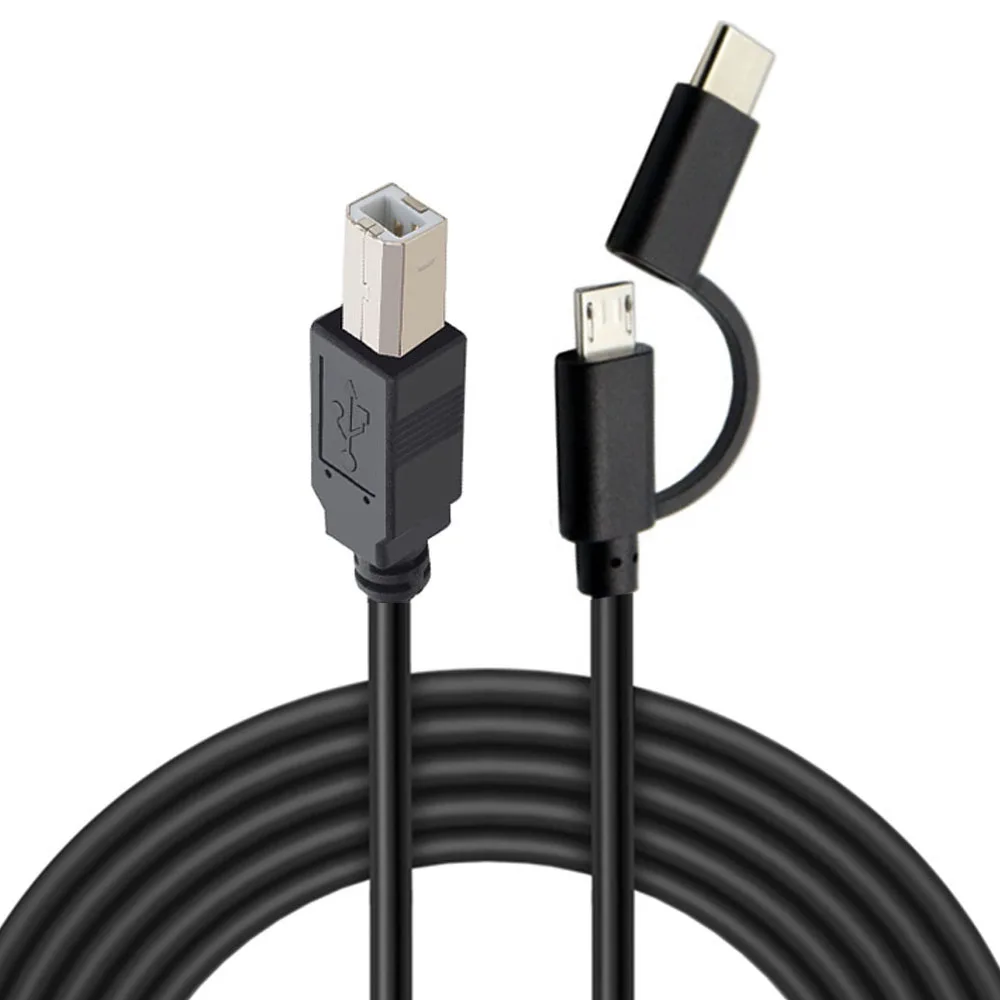 Micro Usb 2.0 + TYPE C Male To USB 2.0 Type-B Male OTG Cable for Phone Printer Scanner Electronic Piano and Electronic Drum usb aux adapter,usb c b cable