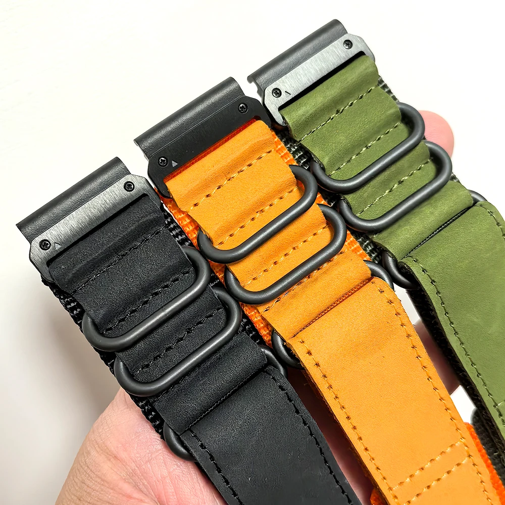 QuickFit 26mm Leather and Nylon Durable Watch Band Strap