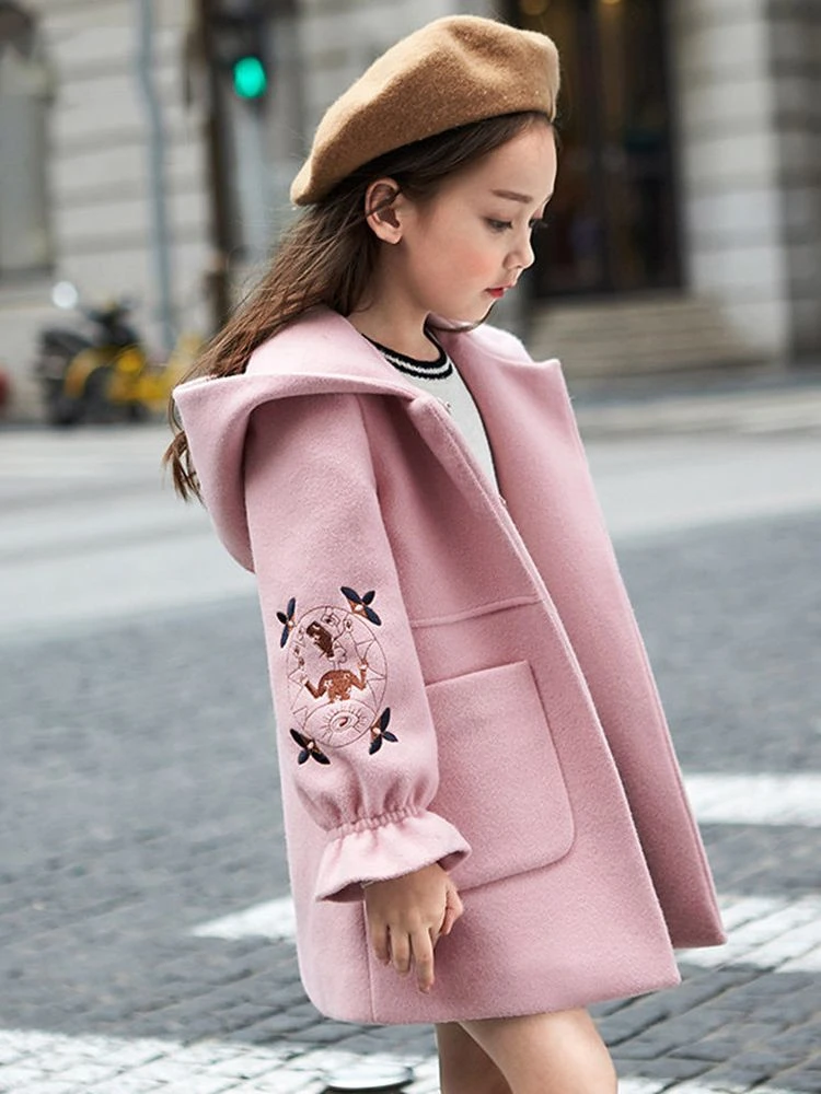 Abrigo de lana para niñas de 8 a 12 Chaqueta larga con de pétalos florales, color rosa, rojo, otoño e invierno, 2022|Chaquetas y abrigos| - AliExpress