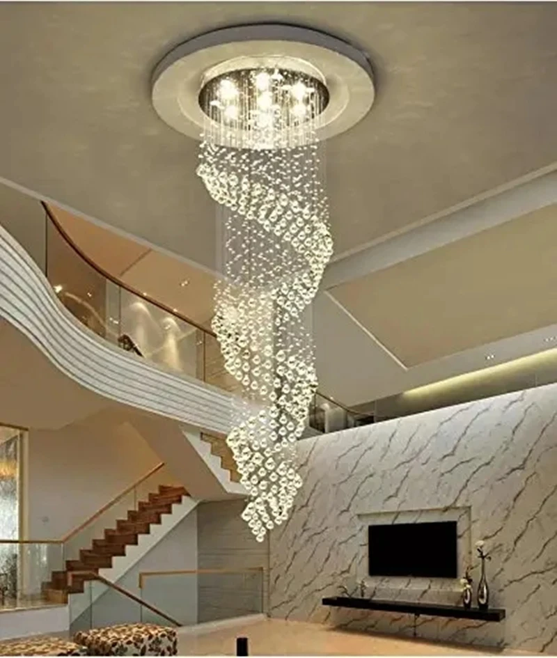 

Modern Crystal Chandelier For Spiral Interior Design Ladder Luxury Corridor LED Crystal Chandelier