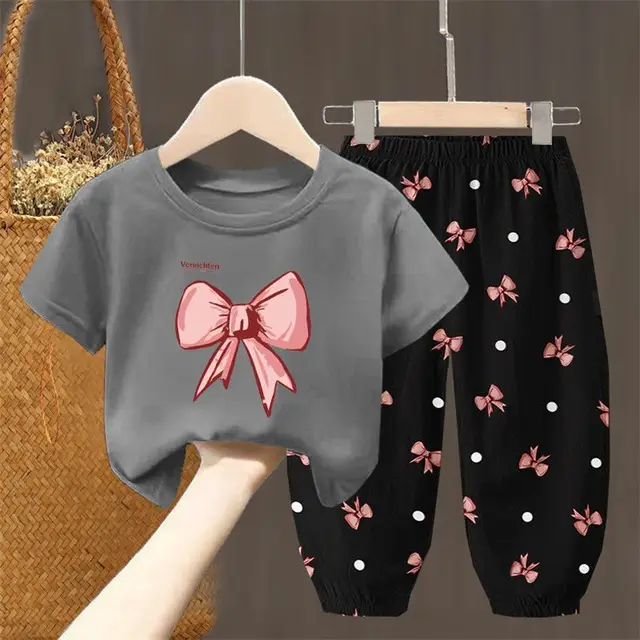 Conjuntos de verano, ropa para niños, ropa para niñas y niños pequeños, camiseta bonita a la moda, pantalones superiores, 2 uds., ropa para niñas - Imagen 4