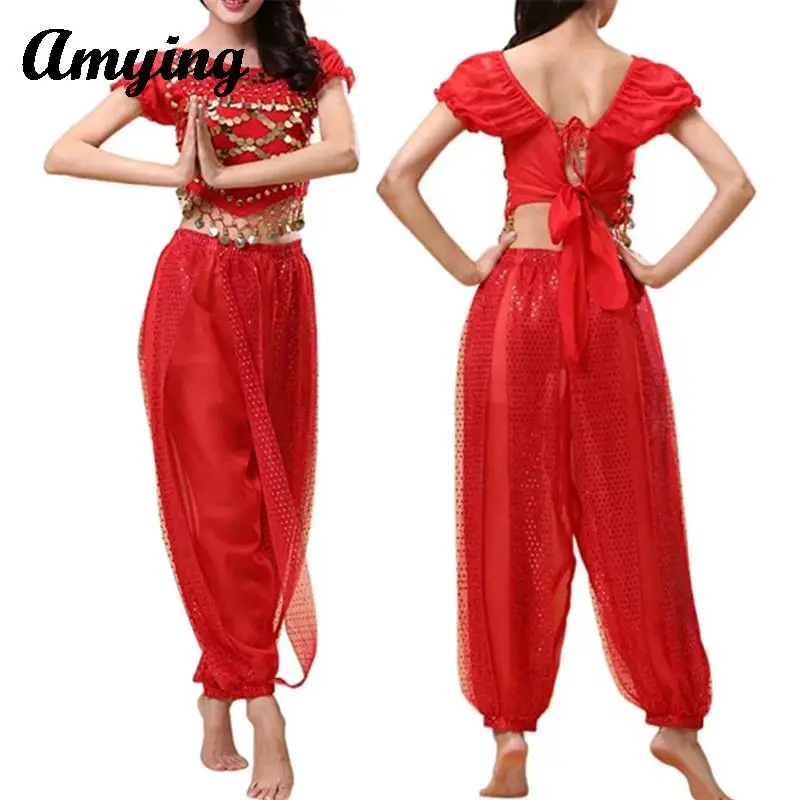 

Women/Ladies/Girls' New Belly Dance Set Indian Dance Performance Clothing Pants+Short Sleeve Adjustable back Dance Dance Costume