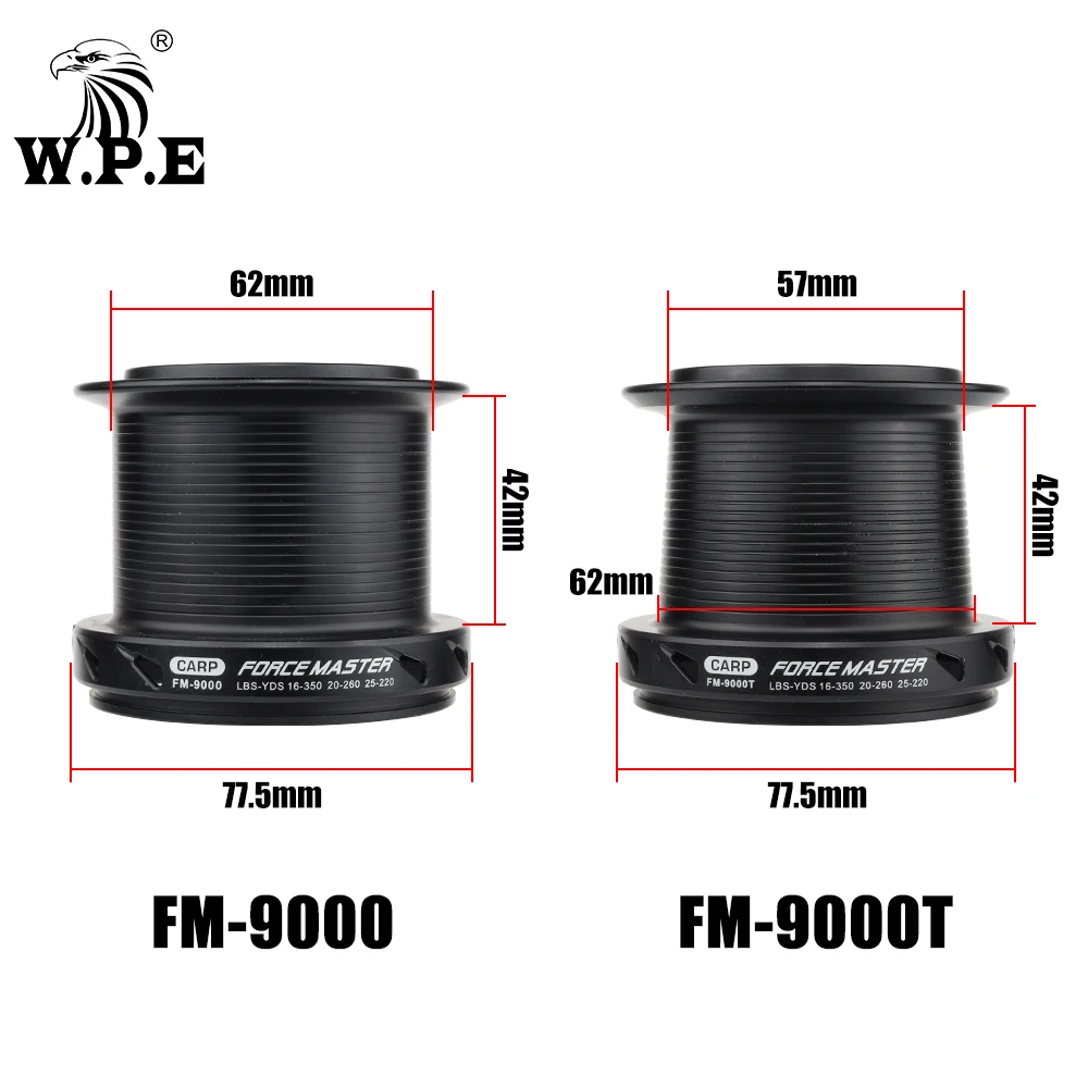 W.P.E FM9000 Carp Fishing Spinning Reel 9 + 1 Ball Bearings 4.4:1 Gear Ratio Full Metal Line Spool