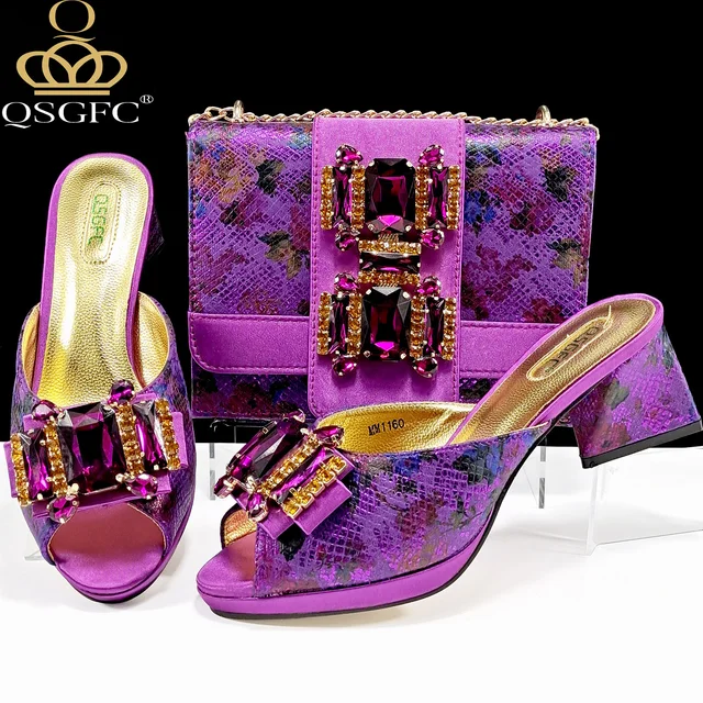 QSGDavid-Talons Élégants pour Femme Peep Parker, Bonne Conception de Matériel, Strass, Sandales Violettes, Chaussures Italiennes et Sacs, Ensemble Assressenti, 2024 1