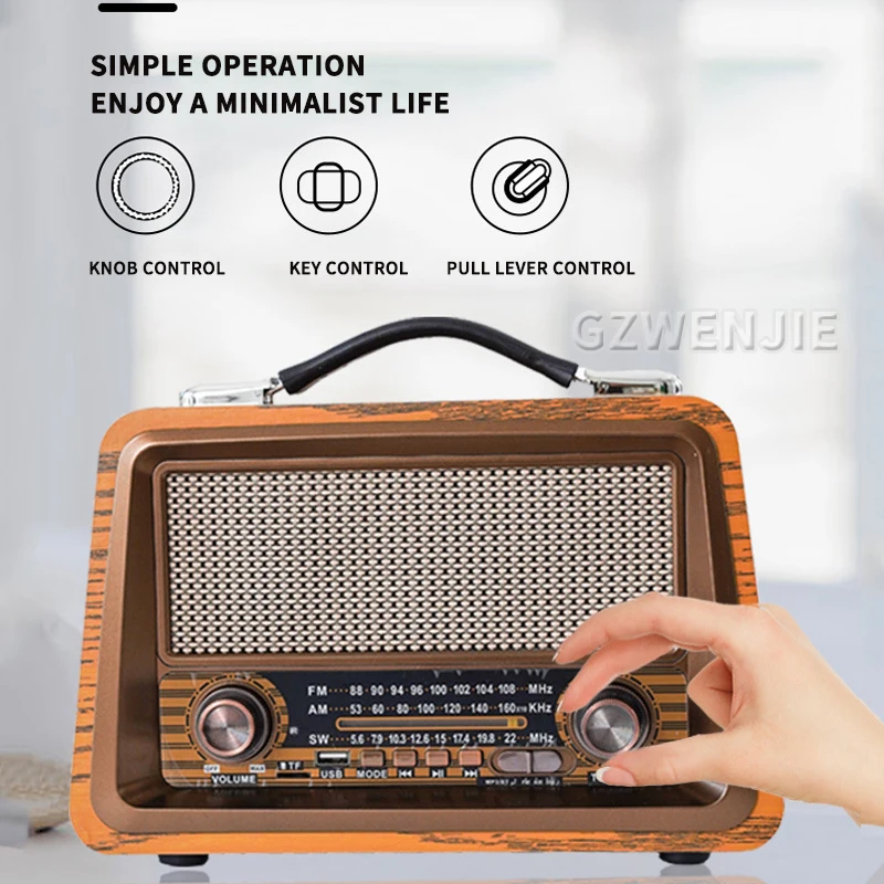 High Quality Wooden Retro Portable Radio Music Player AM/FM/SW Multi-function Bluetooth Speaker Subwoofer Card Audio Caixadesom
