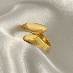 Vintage-Inspired Metal Leaf Open Ring - Minimalist Geometric Y2K Fashion Jewelry (01 Gold color)