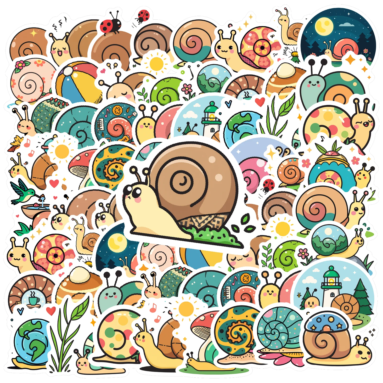 1 Set Cartoon Snail Stickers PVC DIY Stationery Scrapbook Stickers for Laptops Phones Cute Animal Theme Vinyl Graffiti Decals 1