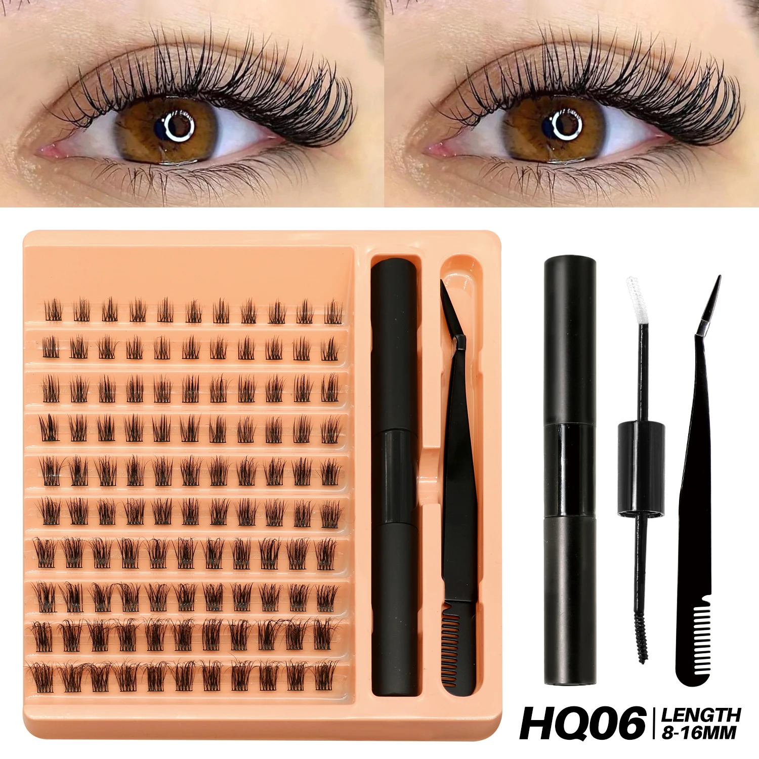 GROINNEYA Clusters Lashes Kit DIY Eyelashes Lash Clusters Set Eyelash Extension Kit Lash Bond And Seal And Eyelash Tweezers 49