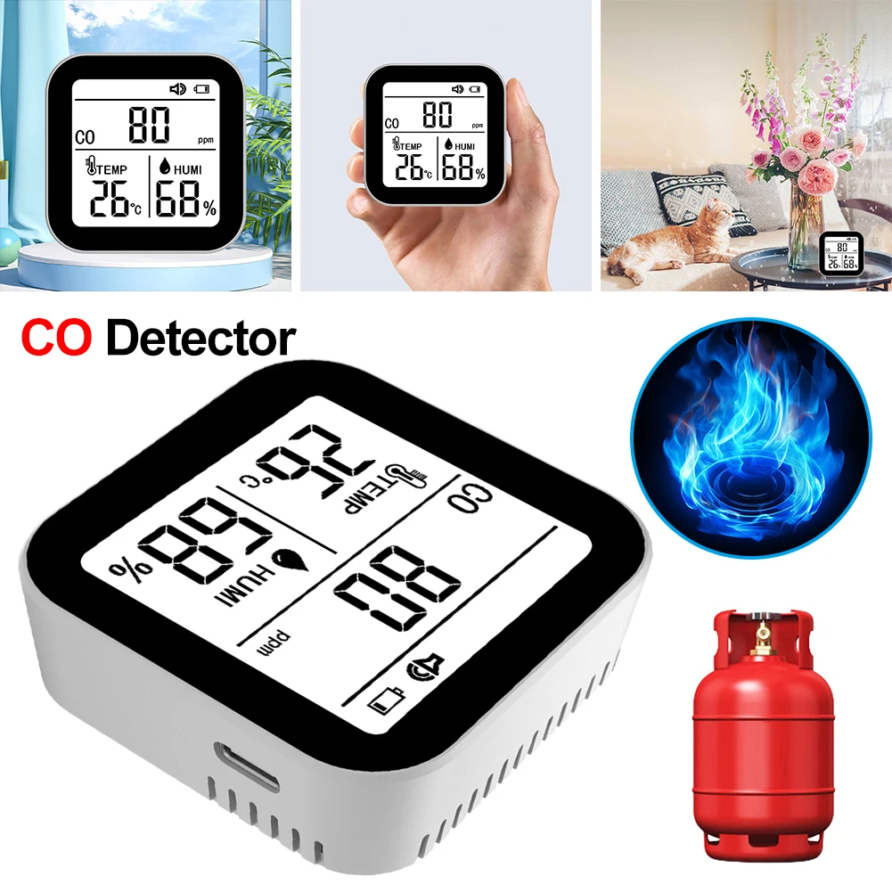 3-in-1 Portable Carbon Monoxide Detector Alarm Function CO Temp Humidity Detector CO for Camping Travel Car RV Vehicle