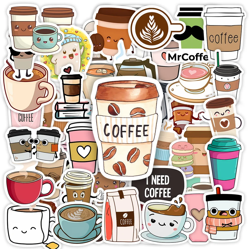 

Kawaii Cute Cartoon Coffee Stickers DIY Toy Gift Decorative Graffiti Decal for Phone Luggage Laptop Bottles Scrapbook Waterproof