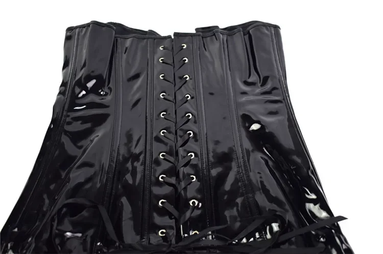 Description Picture 6 of itemPVC Leather Corset Dress Sexy Women Gothic Punk Long Strapless Torso Bustier Body Slim Club Vinyl Latex Mini Dress