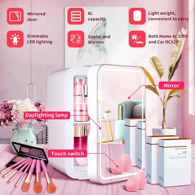 Portable beauty skincare cooler and warmer l car home refrigerator cosmetic mirror mini fridge makeup