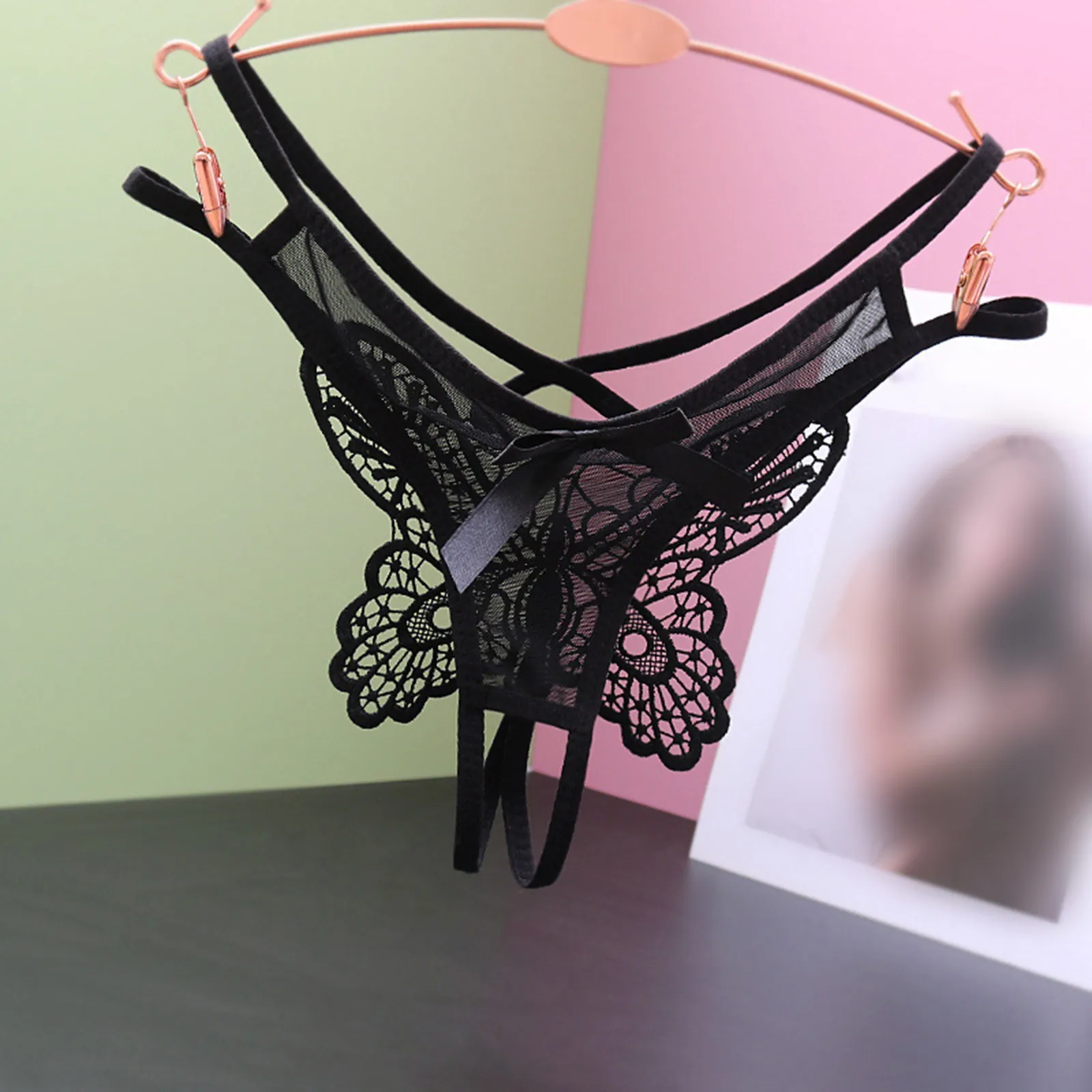 

Panties For Women Plus Size Low Waist Traceless Mesh Embroidered Big Butterfly Open End Thong Crotchless Panties For Women Sexy
