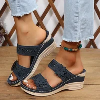 2024 Summer Women Slippers Plus Size Women's Shoes Retro Roman Sandals Women Pu Casual Flower Wedge Sandals Platform Slippers - Image 2