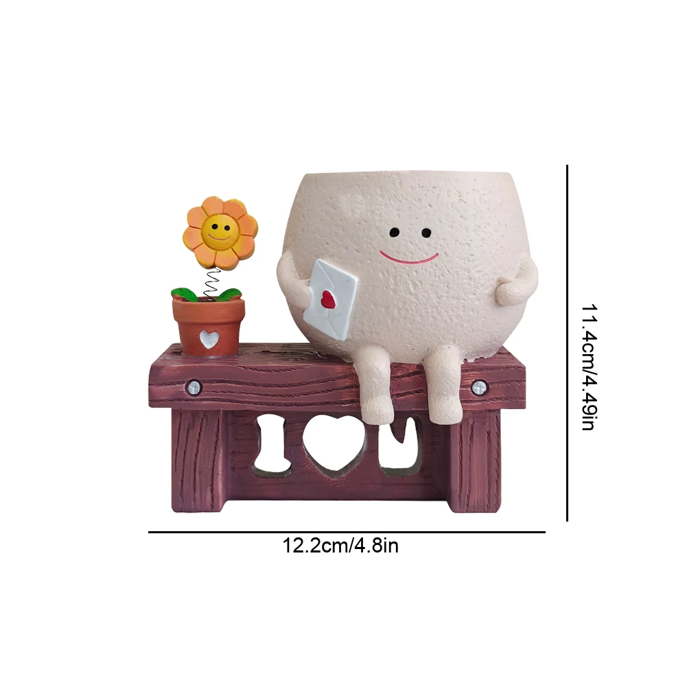 Unique Sit Long Chair Succulent Pots Resin Funny Ukulele Planter Smile Face Sunflower Pot for Indoor Outdoor Plants