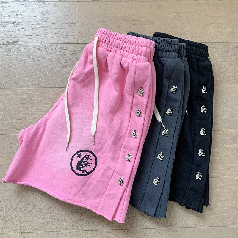 

24ss Washed Black Hell Star Oversized Shorts High Quality Women Casual Shorts Men Pants