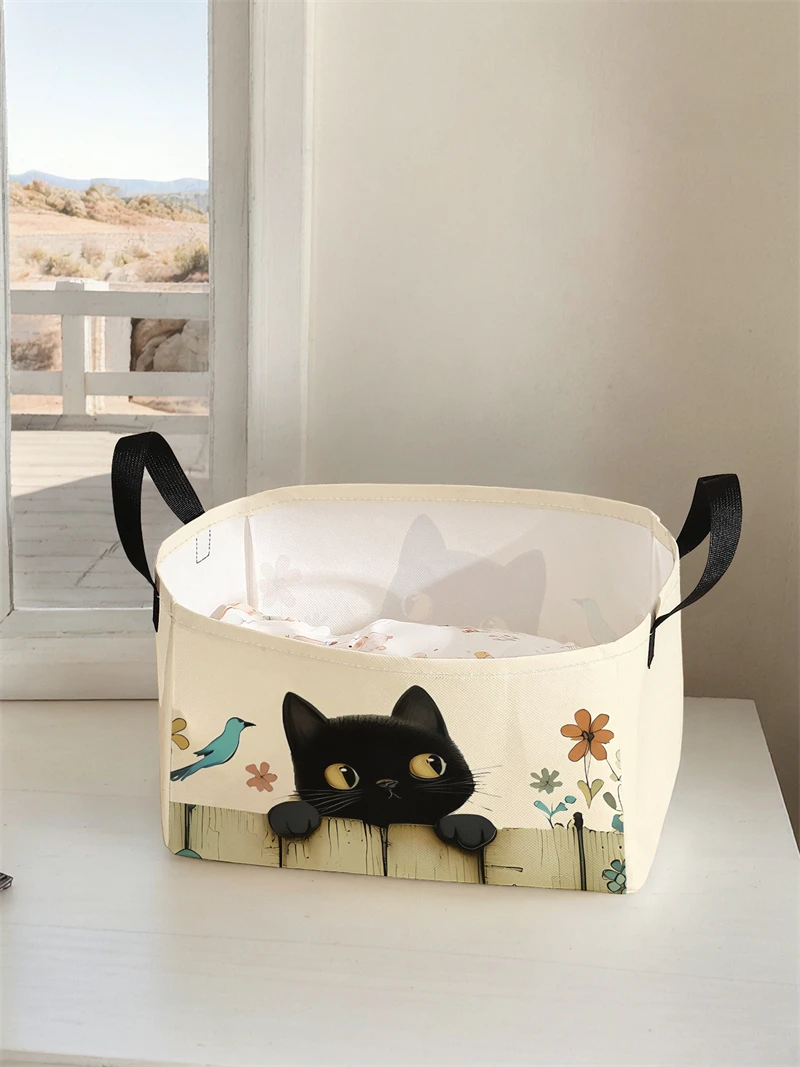Storage box, underwear, socks, baby toys, storage basket with handle, simple printed decorative storage basket