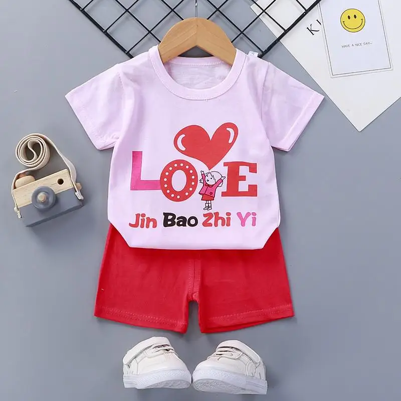 Kids Clothing Fashion Brand Baby Boys Outfits Printed Cartoon Toddler Short Sleeved Suit Casual Infant Girl Two Piece Set Cotton sun baby clothing set Baby Clothing Set