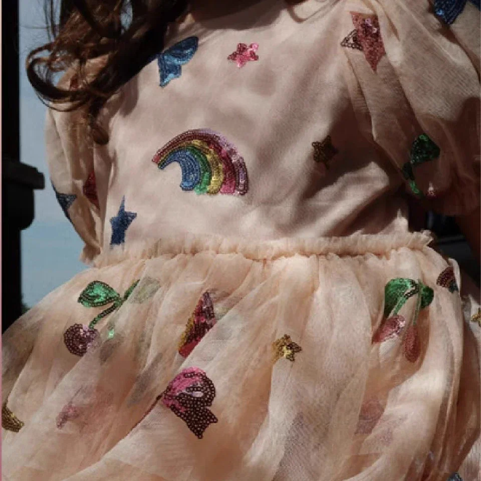 Girls Party Princess Sequin Mesh Dresses Full Print Dress Carnival Baby Cute Skirt Kids Gifts