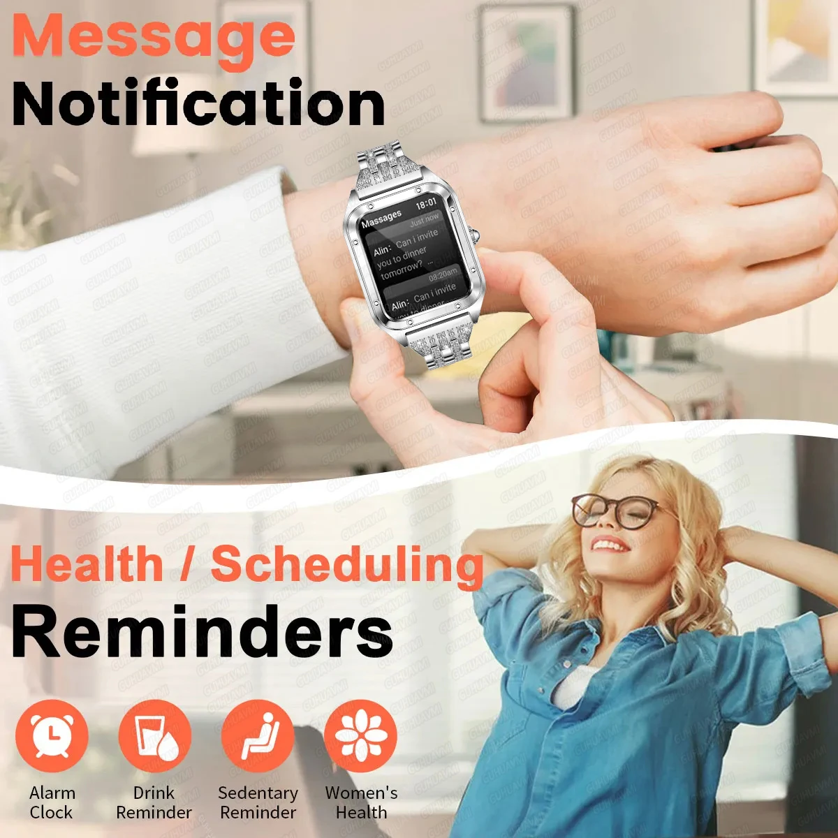 Fashion Smart Watch Ladies Bluetooth Call Blood Pressure Sports