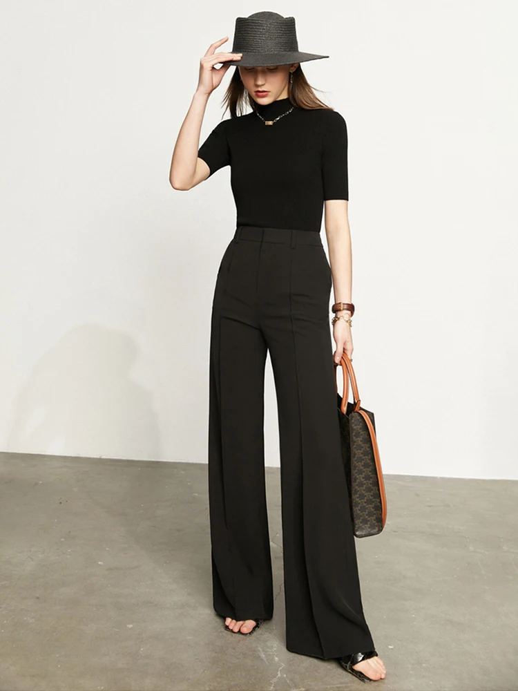 AMII Minimalism Pants For Women 2024 Spring New Wide Leg Pants High Waist Office Loose Blazer Chiffon Casual Trousers 12342271 2