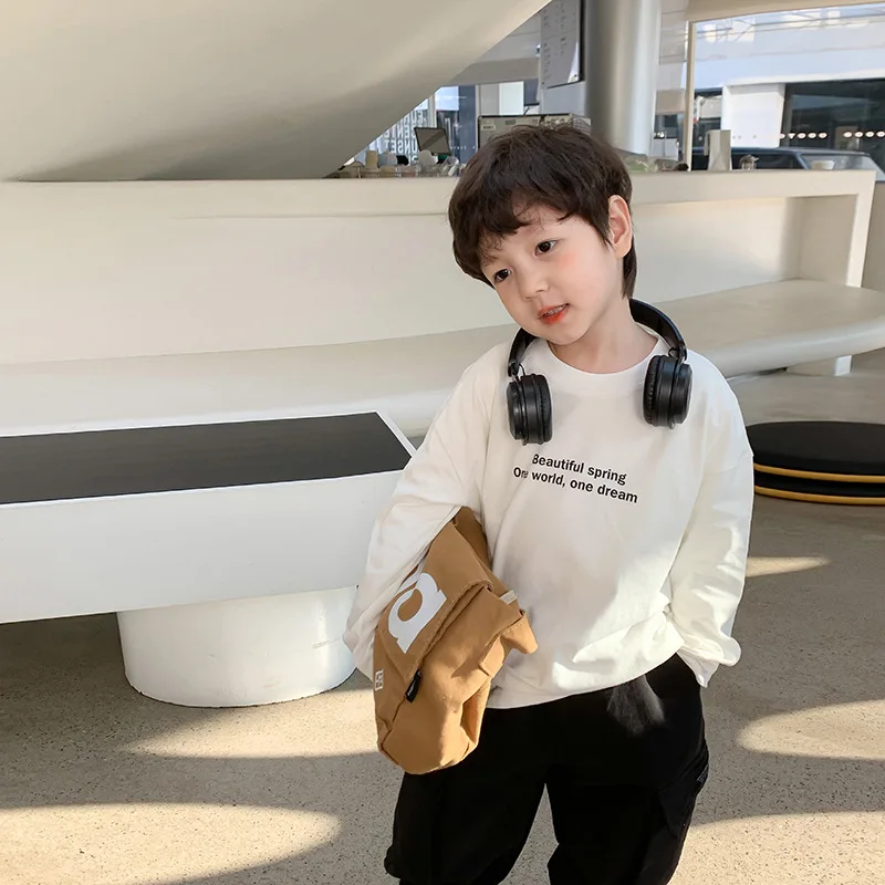 

Spring fashion boys letters printed long sleeve T-shirts children round neck cotton Tees