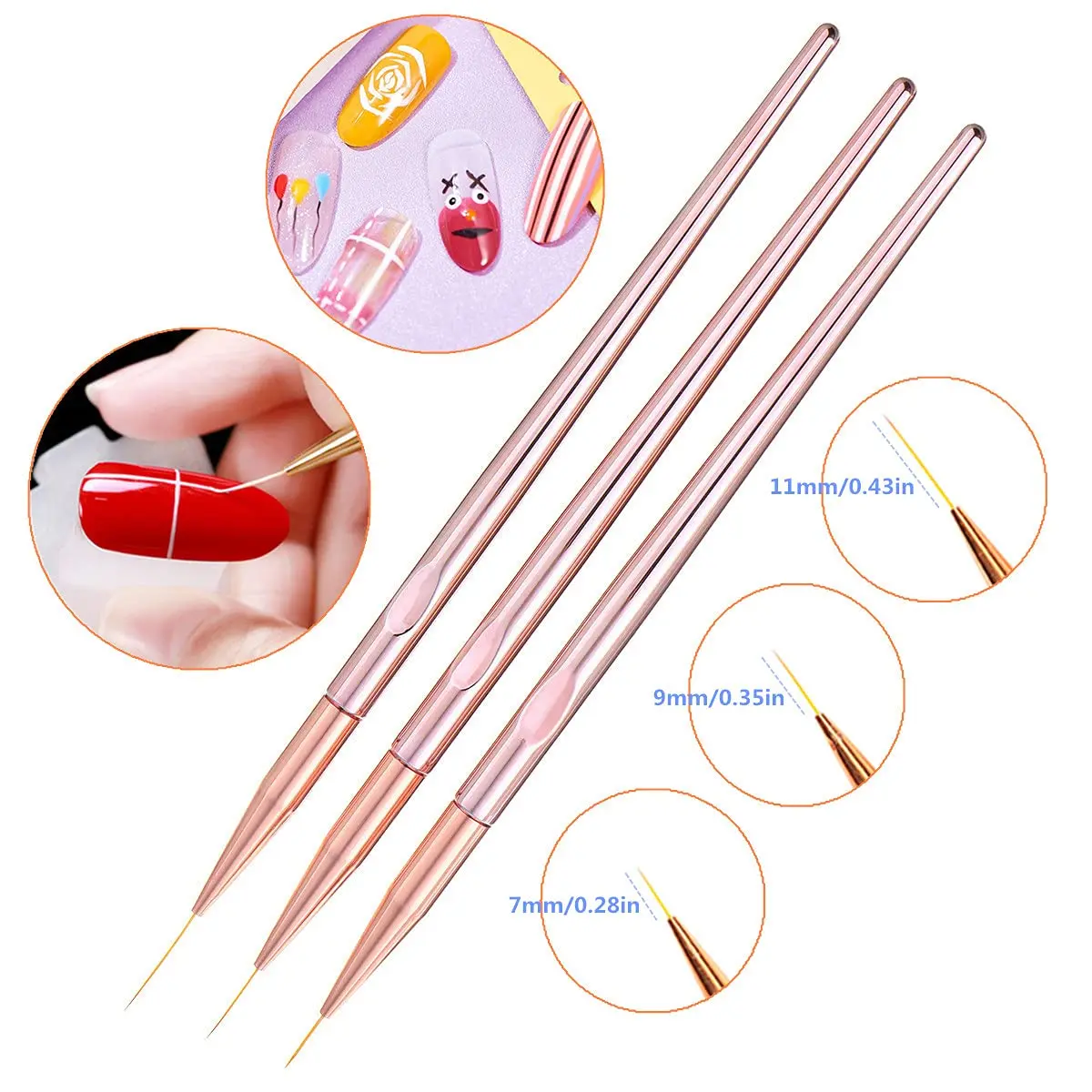 Nail Art Brushes 3Pcs Nail Gel Polish Painting Design Brush Pen Set nail art brushes nail brushes nail art tools gel nail tools