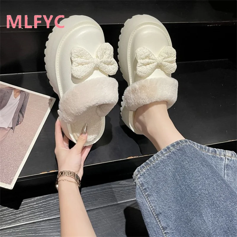Women's slippers 2023 autumn winter new thick sole two wear bag heel plush female plush cotton shoes casual outer wear slippers