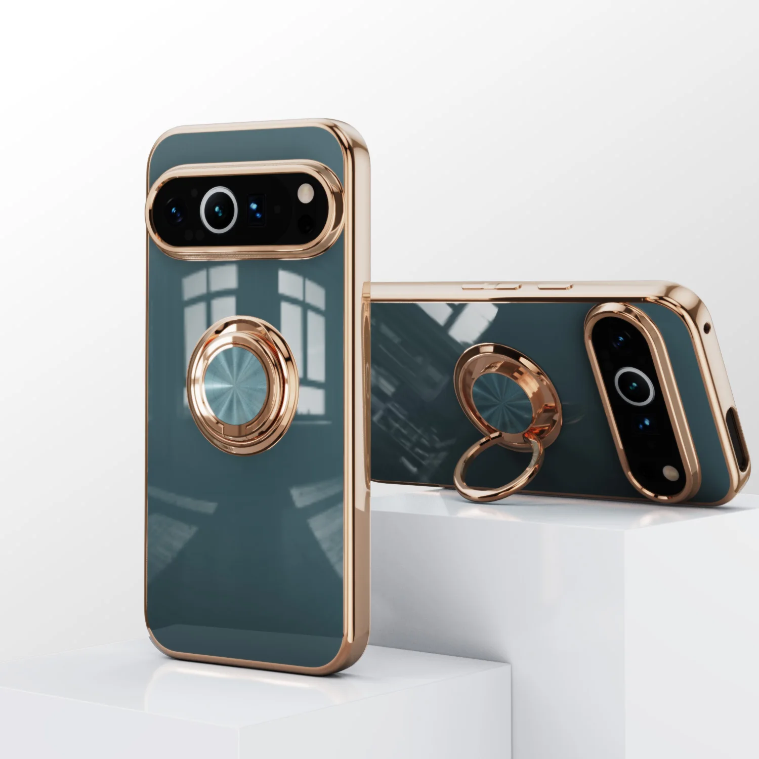 Luxury Flexible Shockproof Plating Ring Holder Phone Case with Stand Feature