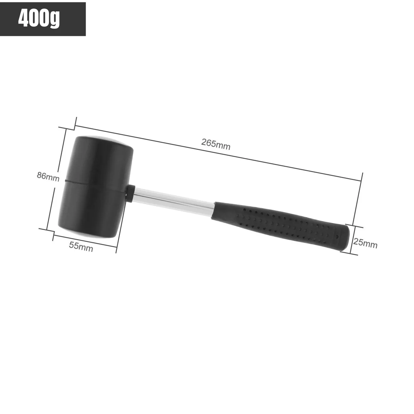 300g/400g Non-elastic Black Rubber Hammer Floor Tile Mallet with Round Head and Non-slip Handle DIY Hand Tool 3
