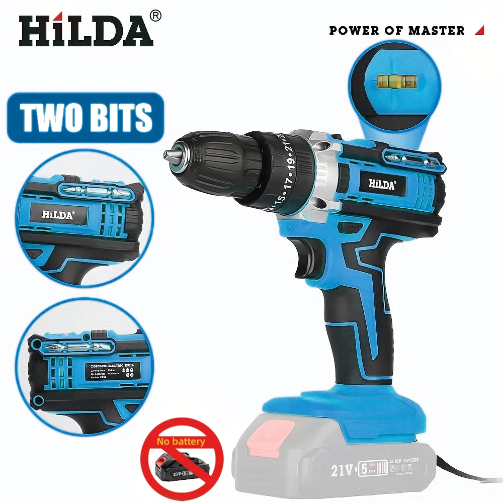 HILDA AB427 Electric Drill 21V Power Tool Cordless Electric Rotating Drill Head Offer 25+3 Torque Adjustment Modes for Makita Battery